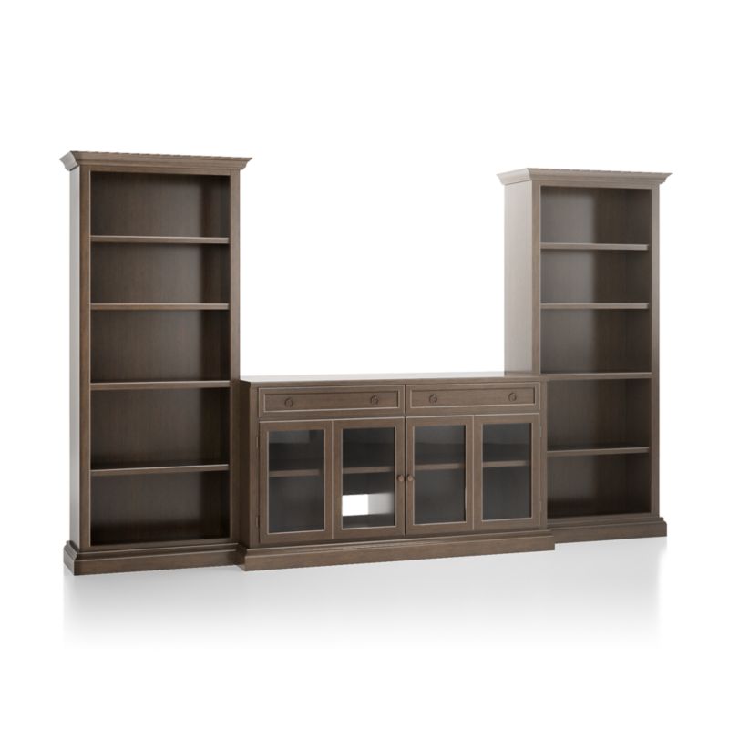 Cameo Pinot Lancaster 3-Piece Glass Door Entertainment Center with Open Bookcases