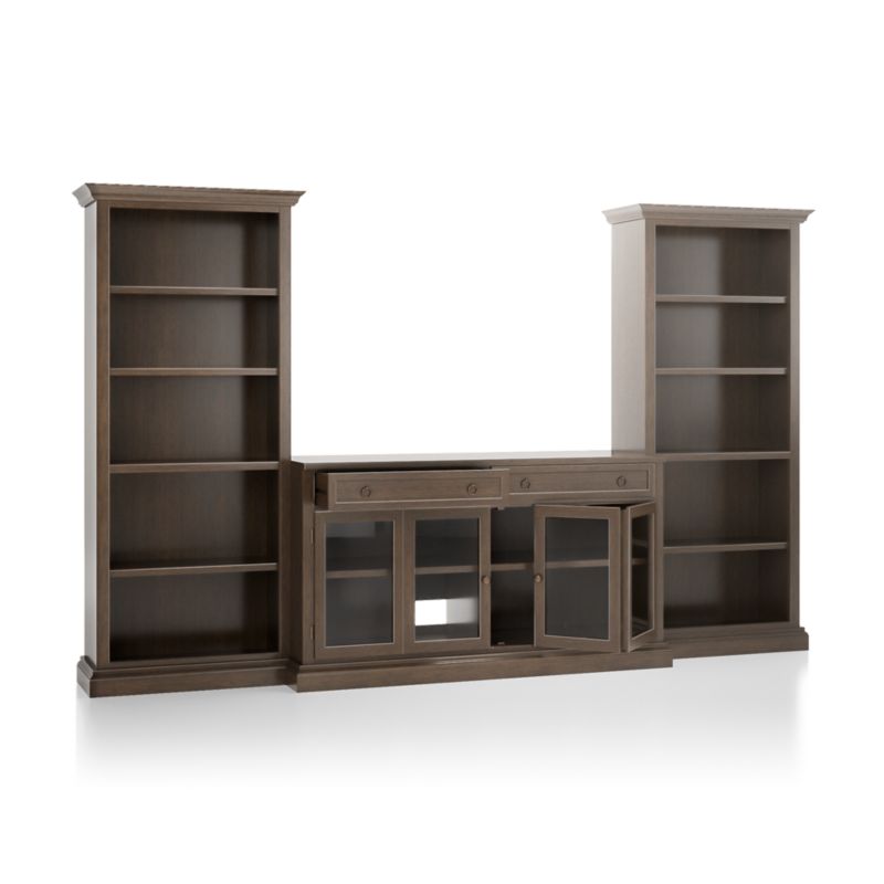 Cameo Pinot Lancaster 3-Piece Glass Door Entertainment Center with Open Bookcases