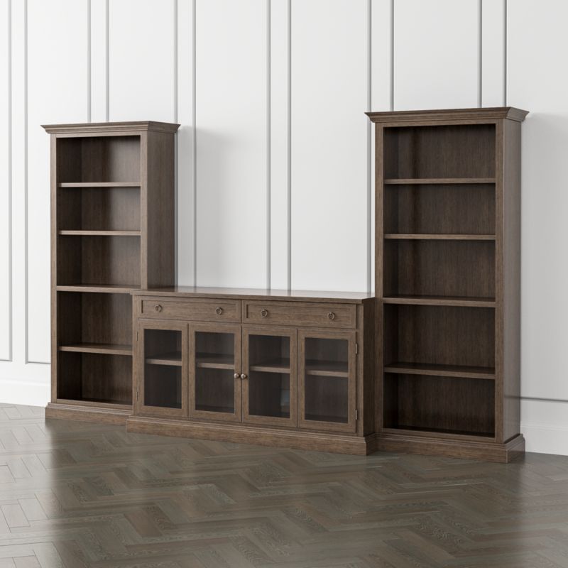 Cameo Pinot Lancaster 3-Piece Glass Door Entertainment Center with Open Bookcases