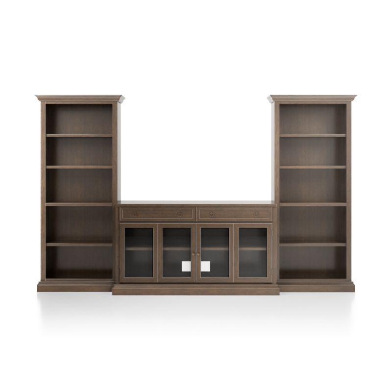 Cameo Pinot Lancaster 3-Piece Glass Door Entertainment Center with Open Bookcases