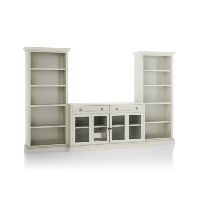 Cameo Vamelie 3-Piece Glass Door Entertainment Center with Open Bookcases