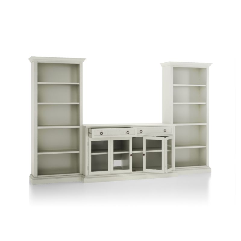 Cameo Vamelie 3-Piece Glass Door Entertainment Center with Open Bookcases