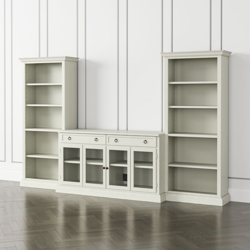 Cameo Vamelie 3-Piece Glass Door Entertainment Center with Open Bookcases