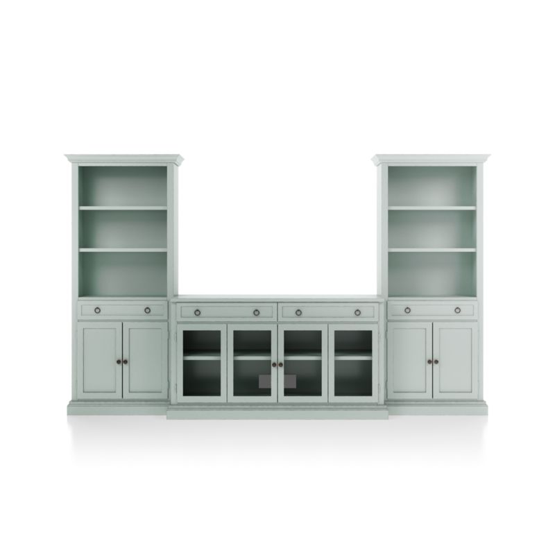 Cameo Blue Grey 3-Piece Glass Door Entertainment Center with Storage Bookcases