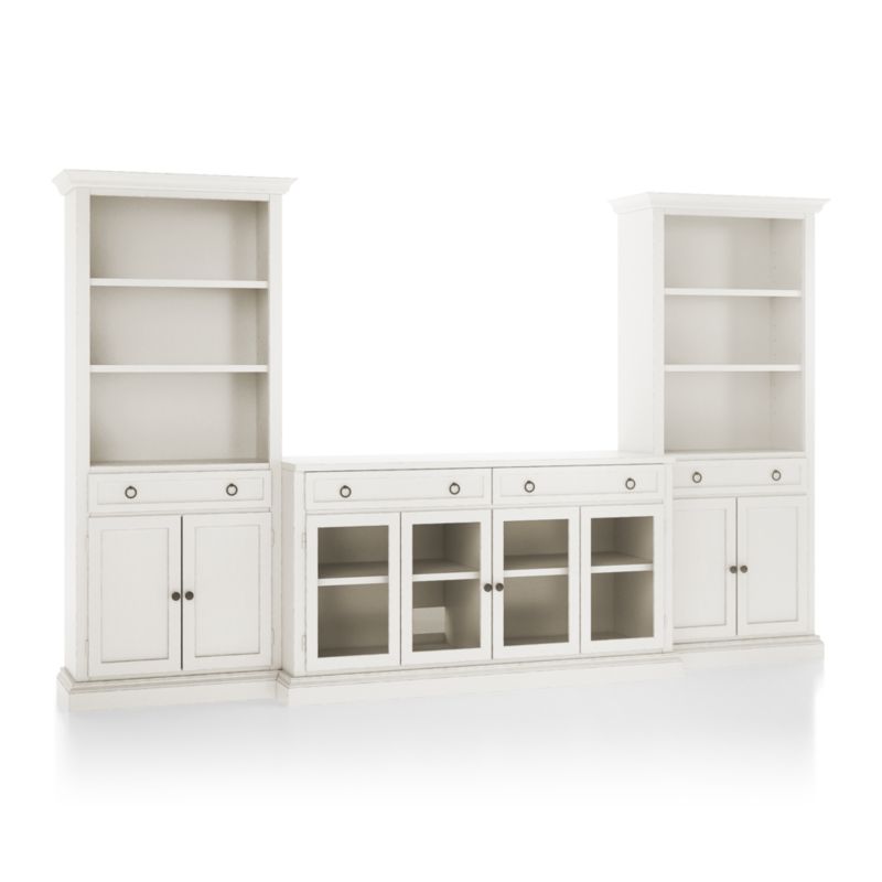 Cameo Dama 3-Piece Glass Door Entertainment Center with Storage Bookcases