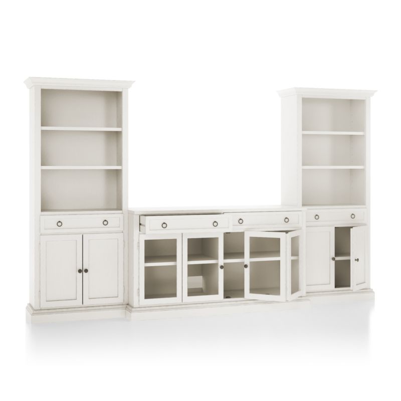 Cameo Dama 3-Piece Glass Door Entertainment Center with Storage Bookcases