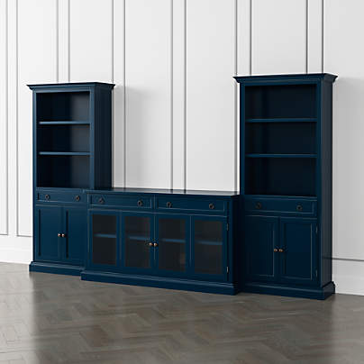 Cameo Indigo 3-Piece Glass Door Entertainment Center with Storage Bookcases