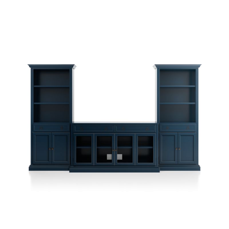 Cameo Indigo 3-Piece Glass Door Entertainment Center with Storage Bookcases