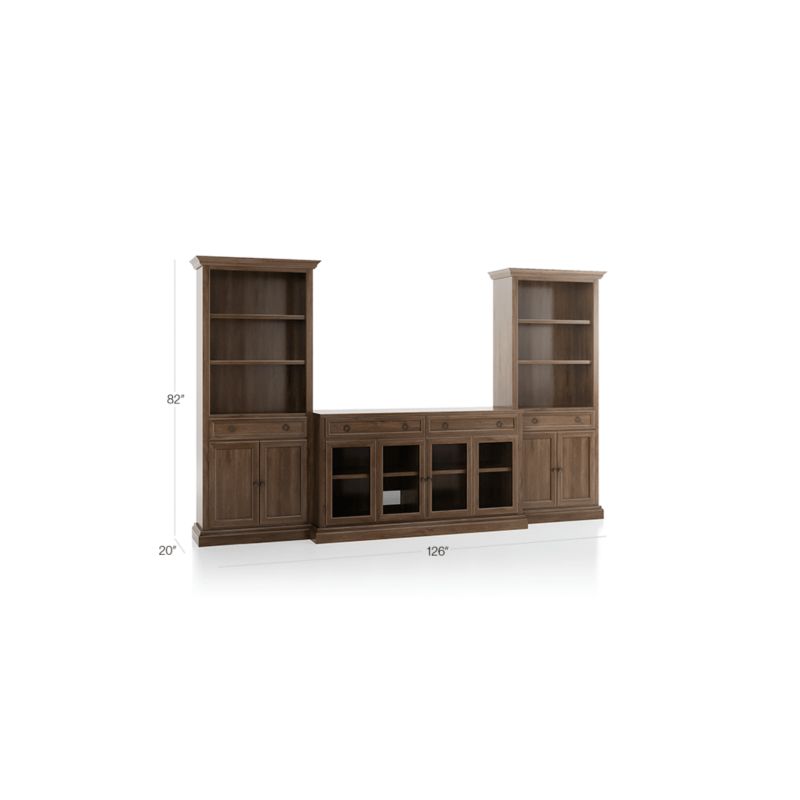 Cameo Nero Noce 3-Piece Glass Door Entertainment Center with Storage Bookcases