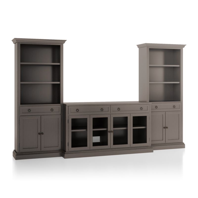 Cameo Grigio 3-Piece Glass Door Entertainment Center with Storage Bookcases