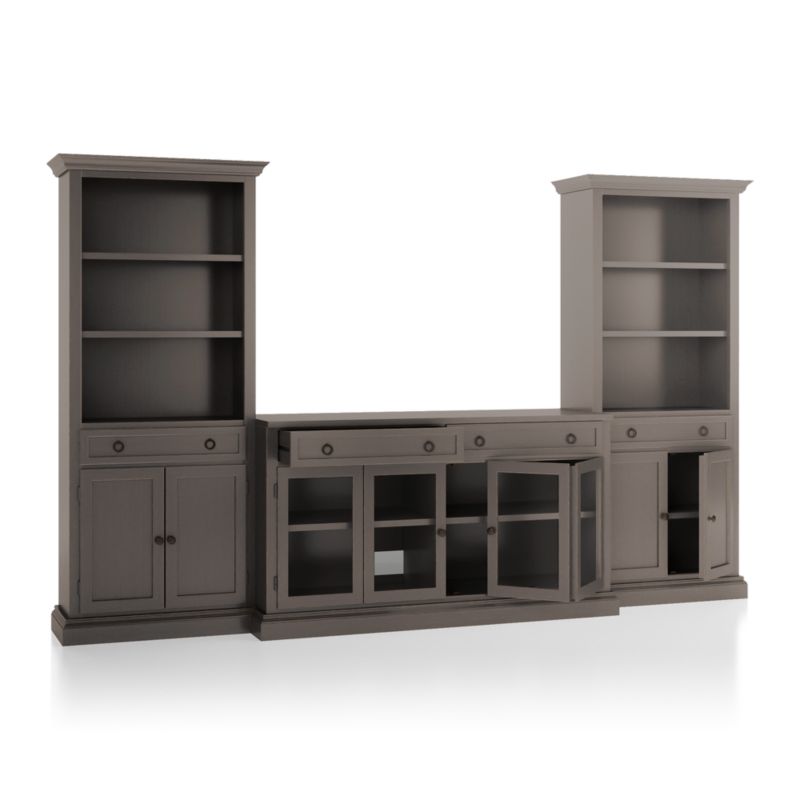 Cameo Grigio 3-Piece Glass Door Entertainment Center with Storage Bookcases