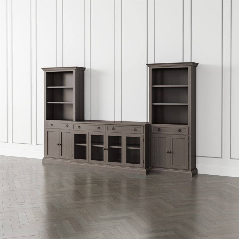 Cameo Grigio 3-Piece Glass Door Entertainment Center with Storage Bookcases