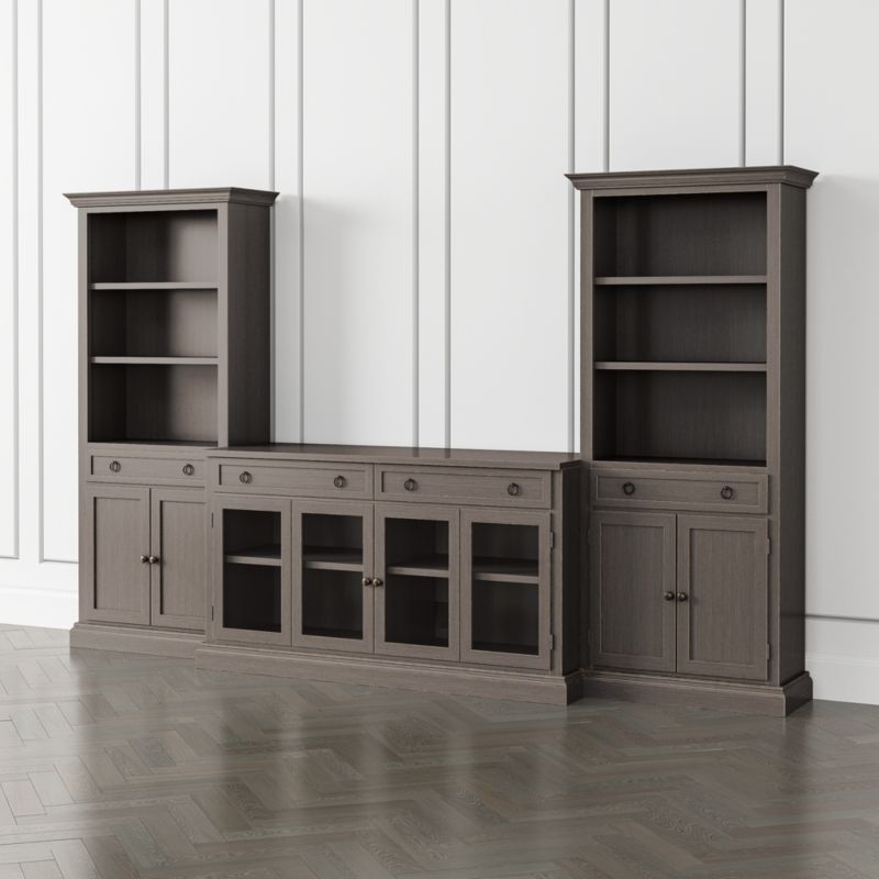 Cameo Grigio 3-Piece Glass Door Entertainment Center with Storage Bookcases