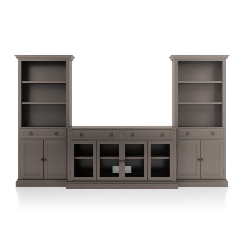 Cameo Grigio 3-Piece Glass Door Entertainment Center with Storage Bookcases