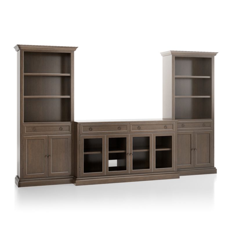 Cameo Pinot Lancaster 3-Piece Glass Door Entertainment Center with Storage Bookcases