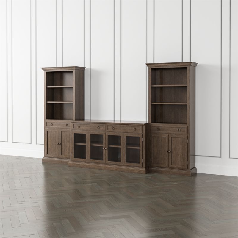 Cameo Pinot Lancaster 3-Piece Glass Door Entertainment Center with Storage Bookcases