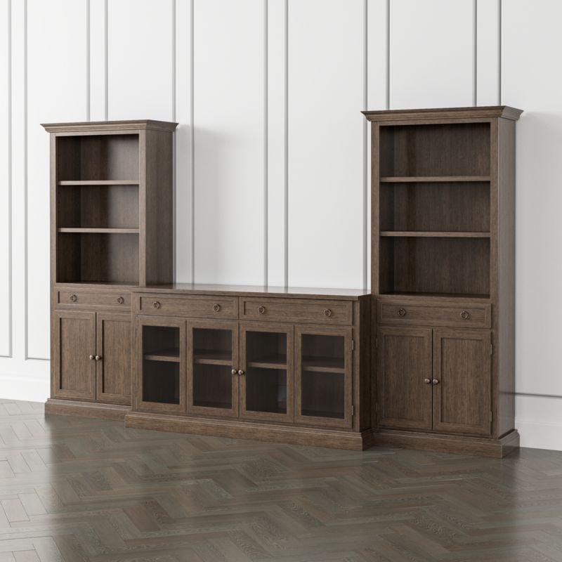 Cameo Pinot Lancaster 3-Piece Glass Door Entertainment Center with Storage Bookcases