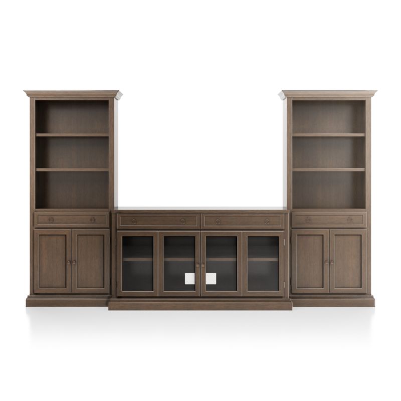 Cameo Pinot Lancaster 3-Piece Glass Door Entertainment Center with Storage Bookcases