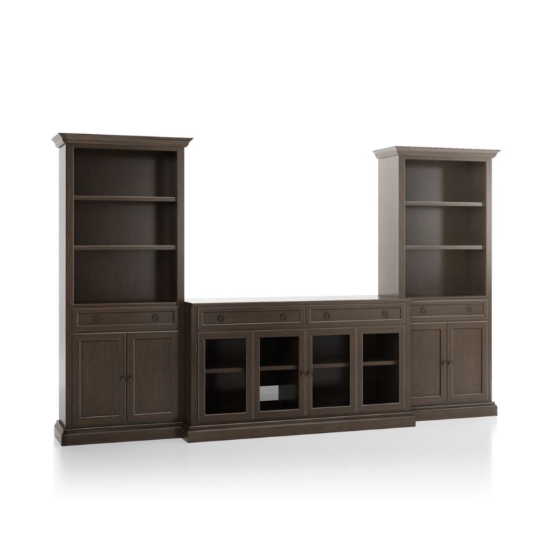 Cameo Pinot Lancaster 3-Piece Glass Door Entertainment Center with Storage Bookcases