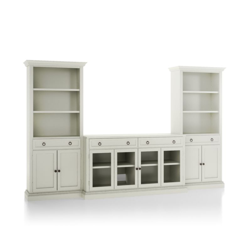 Cameo Vamelie 3-Piece Glass Door Entertainment Center with Storage Bookcases