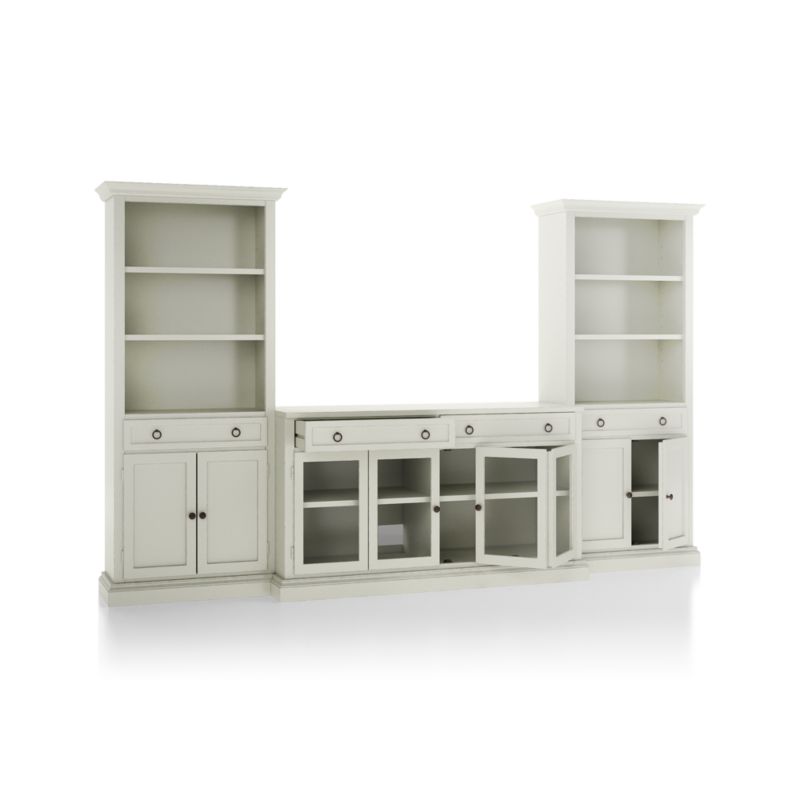 Cameo Vamelie 3-Piece Glass Door Entertainment Center with Storage Bookcases