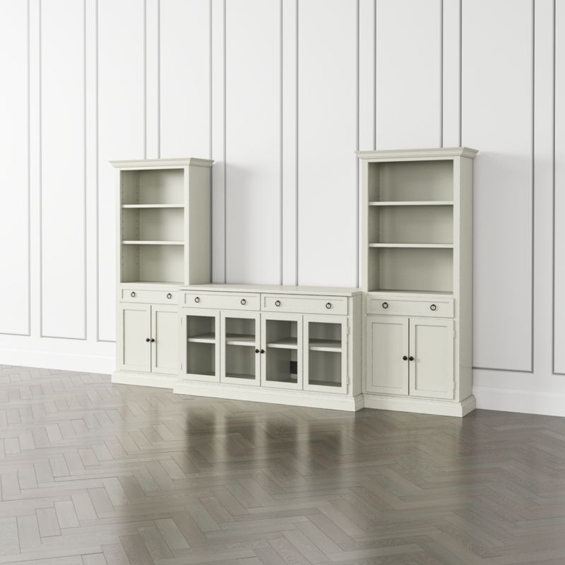 Cameo Vamelie 3-Piece Glass Door Entertainment Center with Storage Bookcases