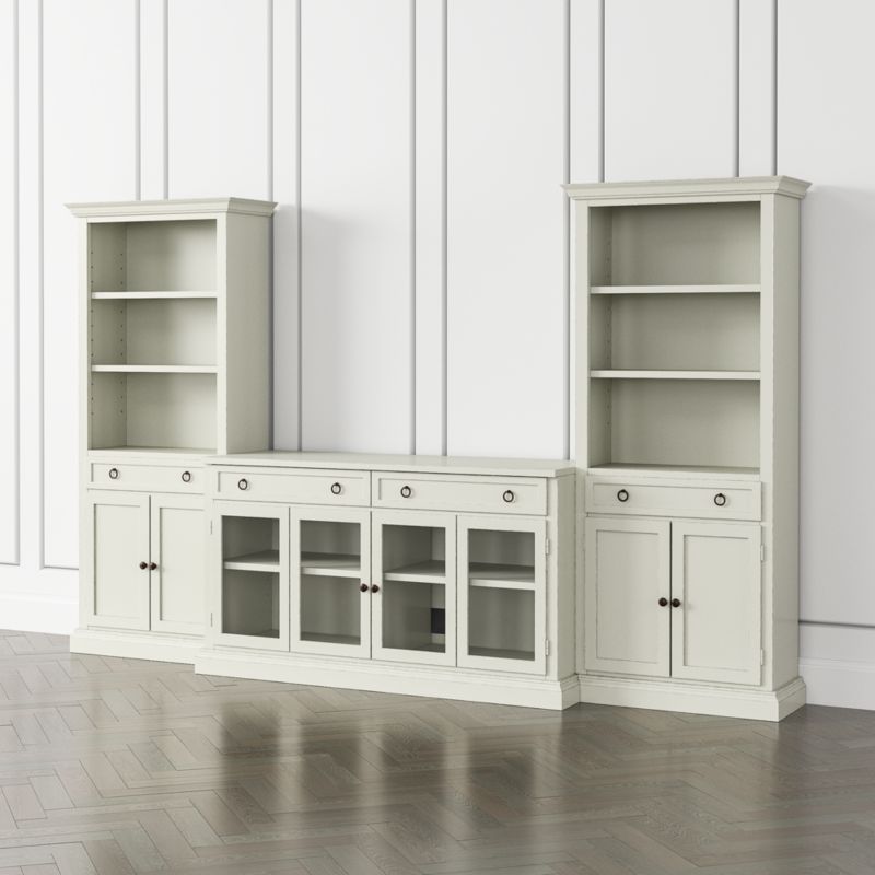 Cameo Vamelie 3-Piece Glass Door Entertainment Center with Storage Bookcases