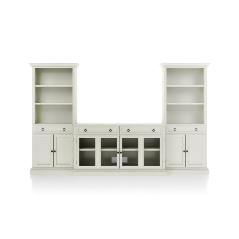 Cameo Vamelie 3-Piece Glass Door Entertainment Center with Storage Bookcases