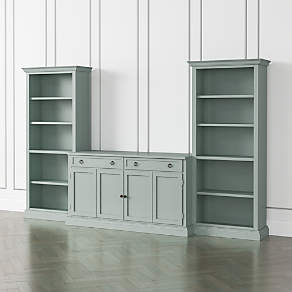 Cameo Blue Grey 4-Piece Glass Door Wall Unit with Storage Bookcase