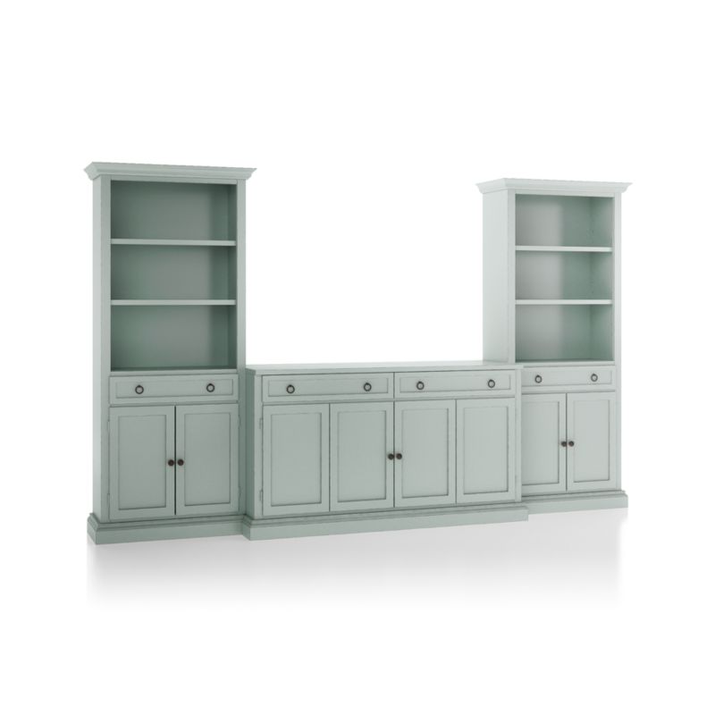 Cameo Blue Grey 3-Piece Entertainment Center with Storage Bookcases