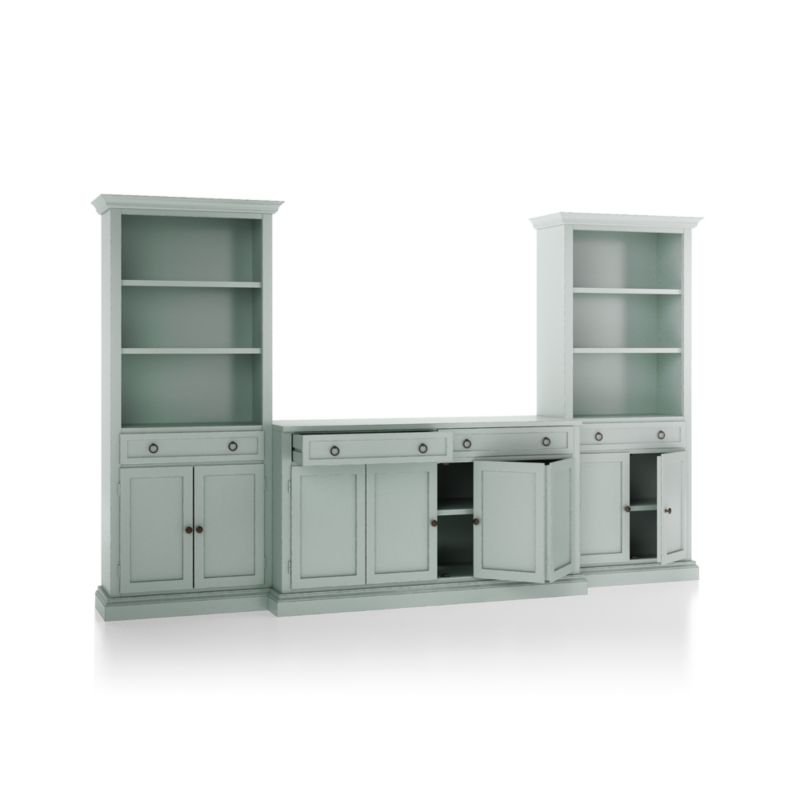 Cameo Blue Grey 3-Piece Entertainment Center with Storage Bookcases