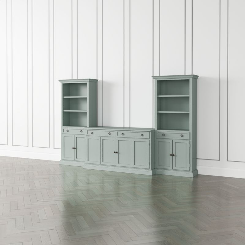 Cameo Blue Grey 3-Piece Entertainment Center with Storage Bookcases