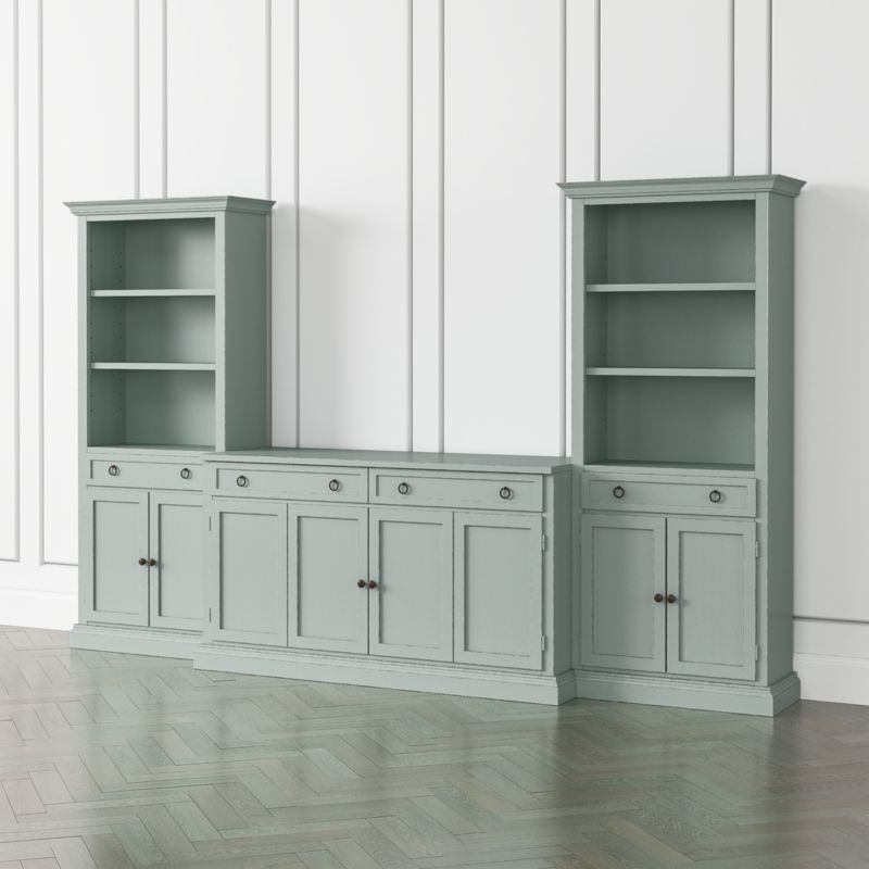 Cameo Blue Grey 3-Piece Entertainment Center with Storage Bookcases