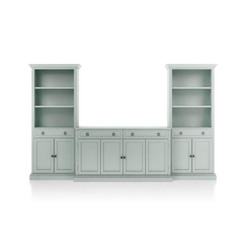 Cameo Blue Grey 3-Piece Entertainment Center with Storage Bookcases