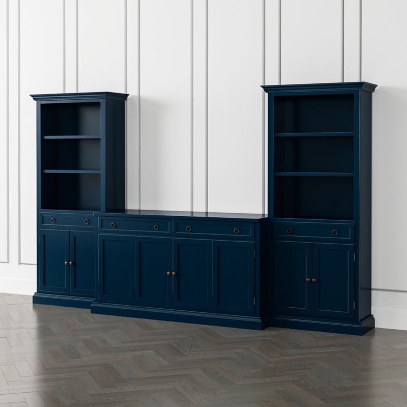 Viewing product image Cameo Indigo 3-Piece Entertainment Center with Storage Bookcases - image 1 of 8