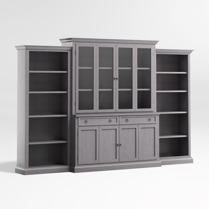 Cameo Dove Grey 4-Piece Glass and Wood Door Wall Unit with Open Bookcases