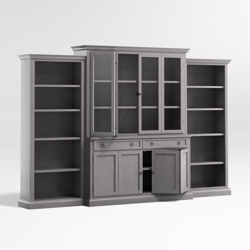 Cameo Dove Grey 4-Piece Glass and Wood Door Wall Unit with Open Bookcases