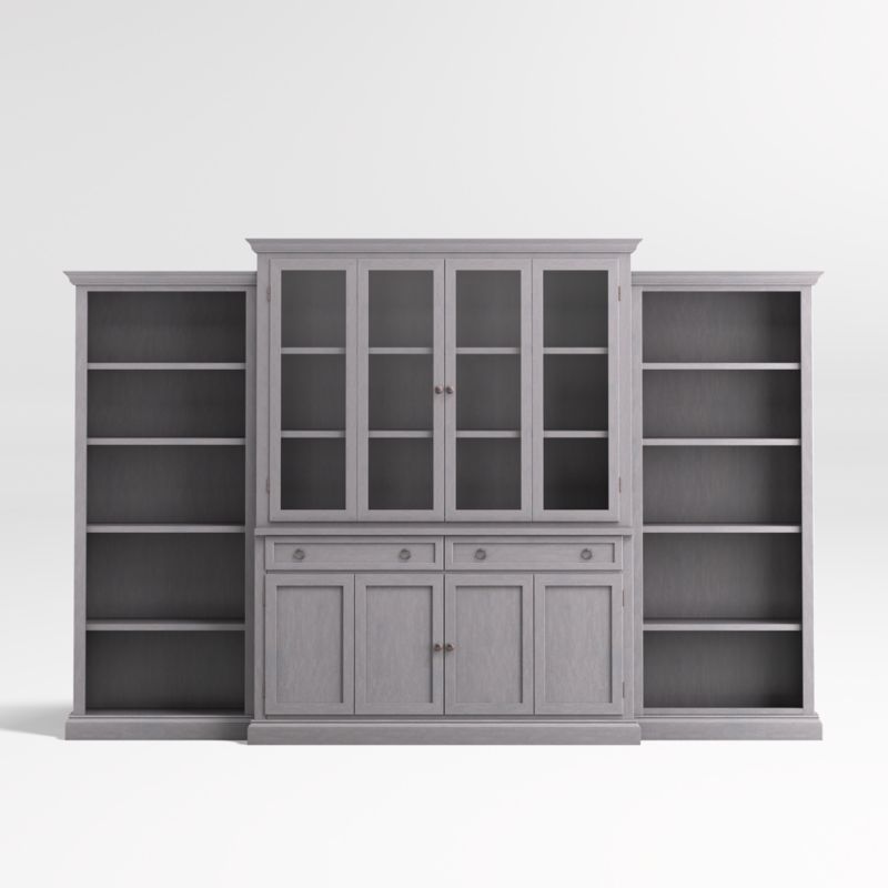 Cameo Dove Grey 4-Piece Glass and Wood Door Wall Unit with Open Bookcases