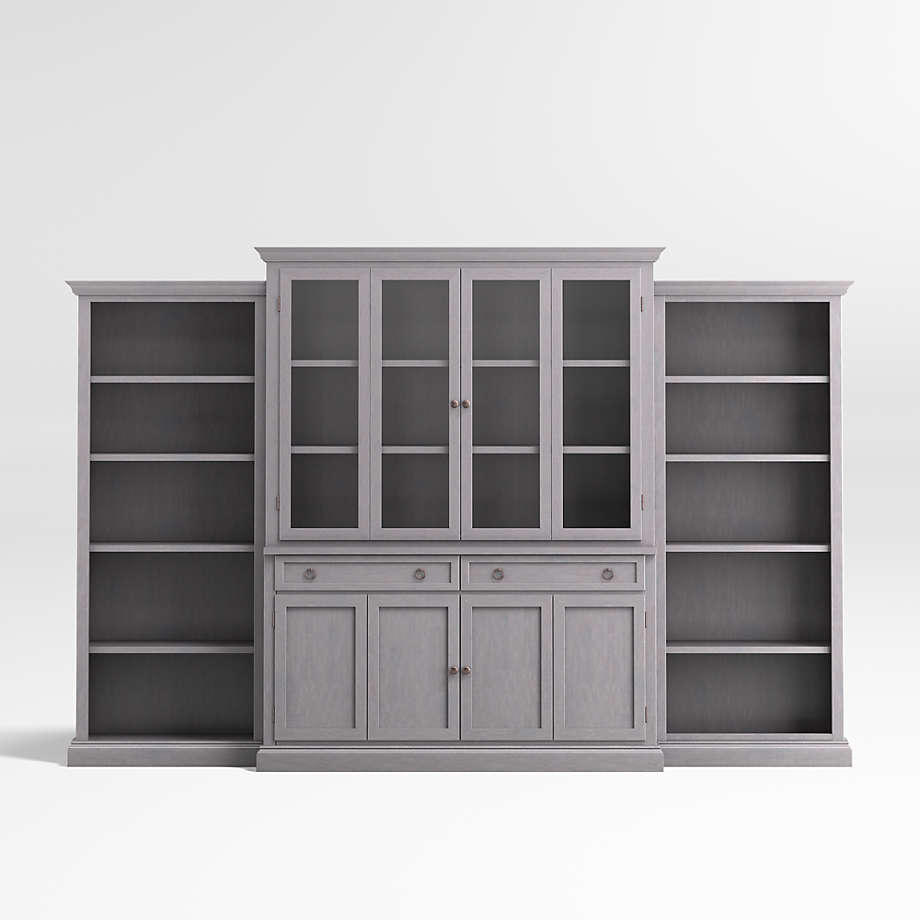 Cameo Dove Grey 4Piece Glass and Wood Door Wall Unit with Open Bookcases Crate & Barrel