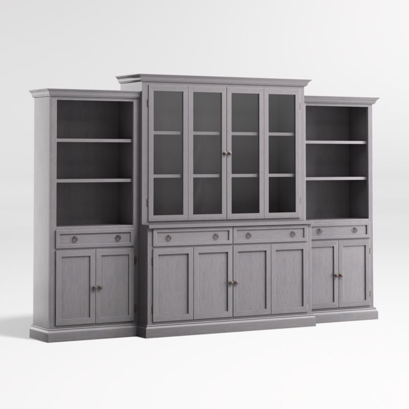 Cameo Dove Grey 4-Piece Glass and Wood Door Wall Unit with Storage Bookcases