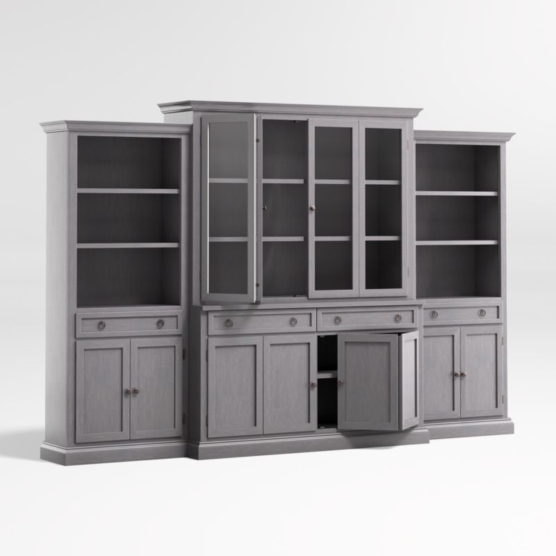 Cameo Dove Grey 4-Piece Glass and Wood Door Wall Unit with Storage Bookcases