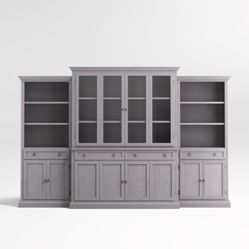 Cameo Dove Grey 4-Piece Glass and Wood Door Wall Unit with Storage Bookcases