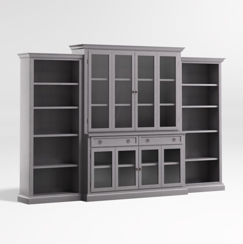 Cameo Dove Grey 4-Piece Glass Door Wall Unit with Open Bookcases