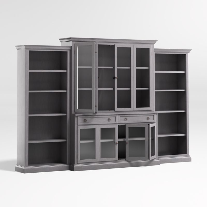Cameo Dove Grey 4-Piece Glass Door Wall Unit with Open Bookcases