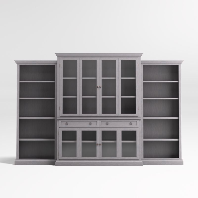 Cameo Dove Grey 4-Piece Glass Door Wall Unit with Open Bookcases