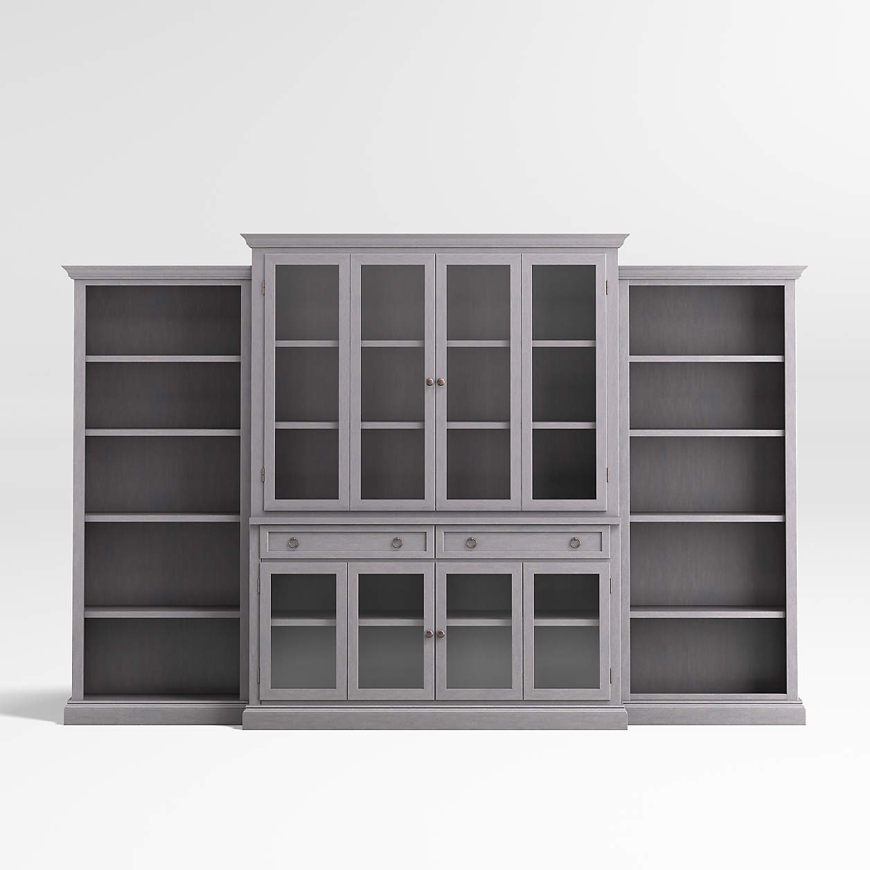 Cameo Dove Grey 4 Piece Glass Door Wall Unit With Open Bookcases