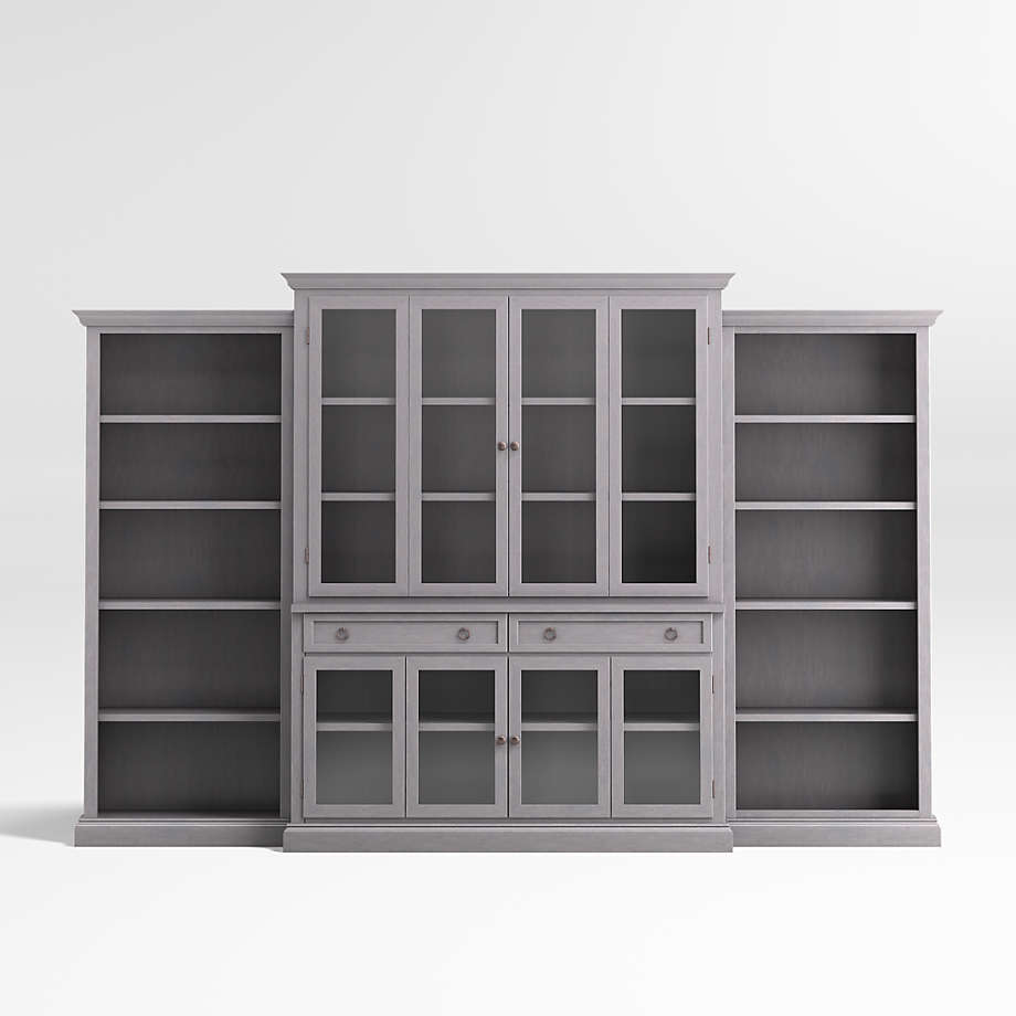 Cameo Dove Grey 4Piece Glass Door Wall Unit with Open Bookcases
