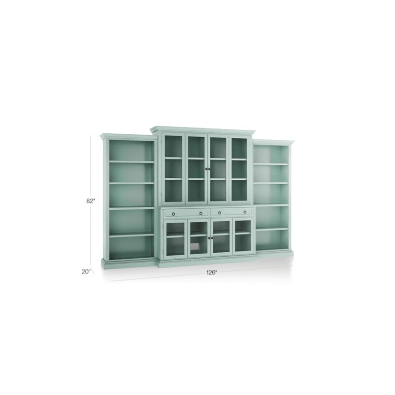 Cameo Blue Grey 4-Piece Glass Door Wall Unit with Open Bookcase