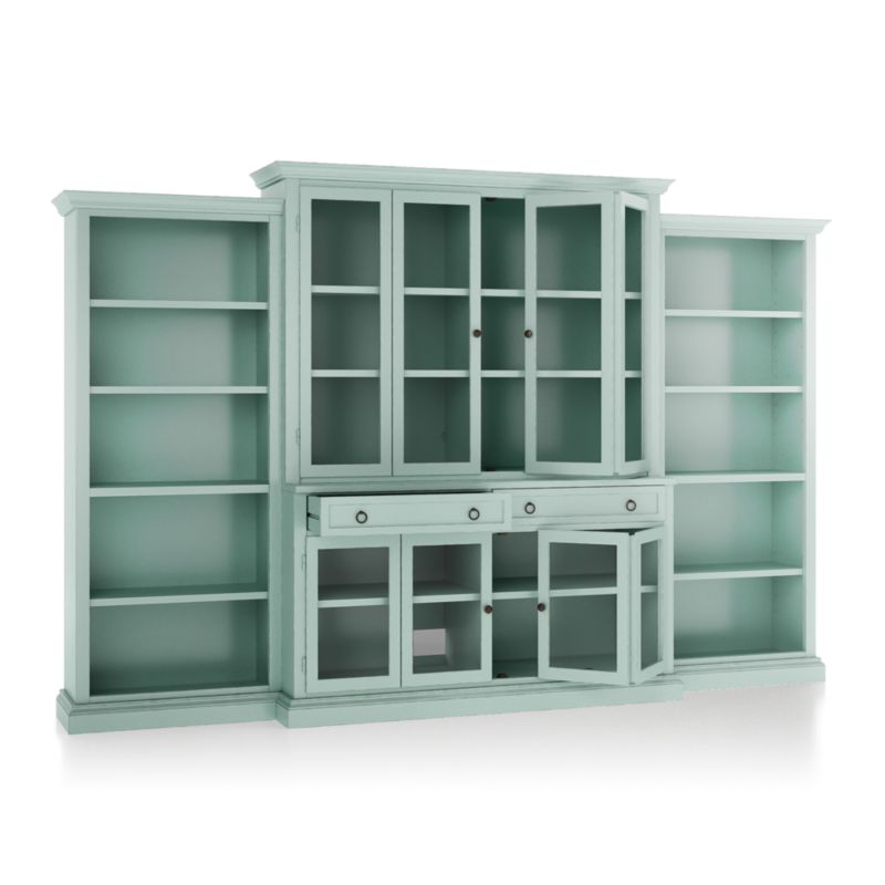 Cameo Blue Grey 4-Piece Glass Door Wall Unit with Open Bookcase