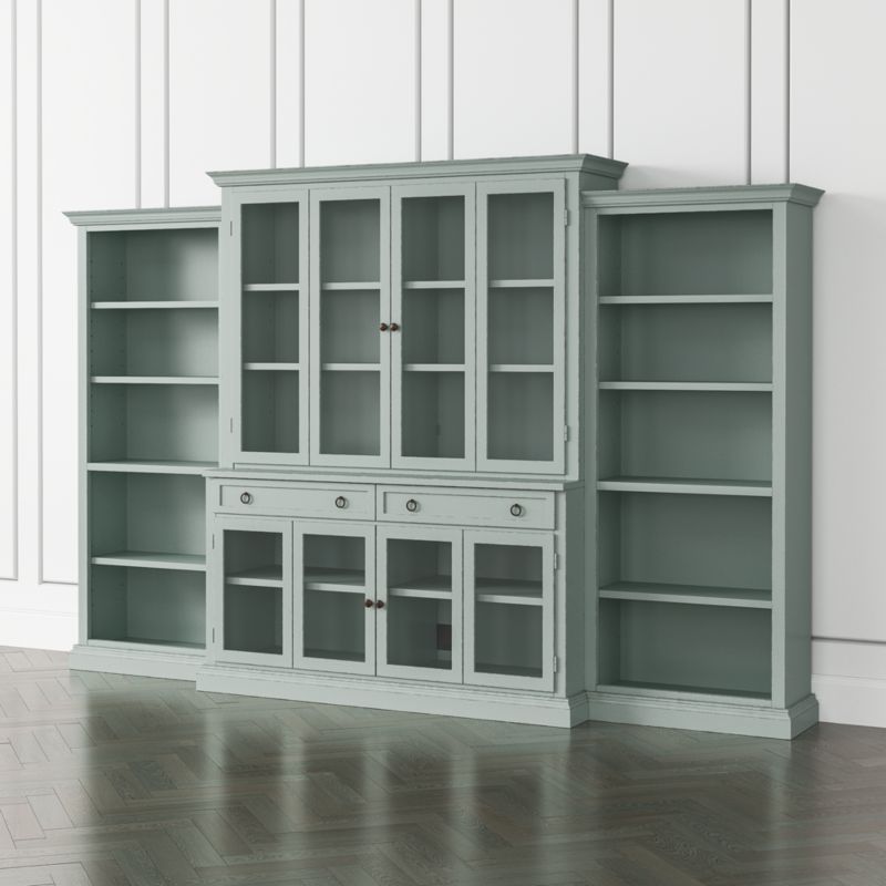 Cameo Blue Grey 4-Piece Glass Door Wall Unit with Open Bookcase